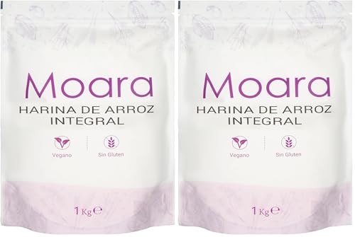 Harina de arroz integral 100% natural, sin gluten, vegana. 1kg (Paquete de 2)