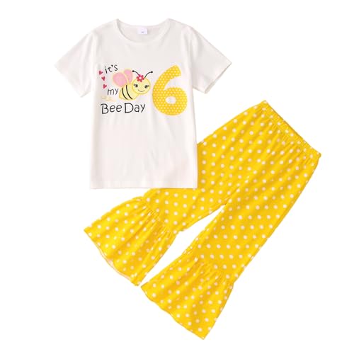 IZYJOY Toddler Baby Girl Birthday Outfit Cute My Bee Day Shirt Flared Pants Set 2nd 3rd 4th 5th 6th Birthday Clothes