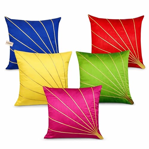 Image of LOFEY Dupion Silk Cushion Cover, 16 x 16 Inch (40 x 40 cm), Decorative Sofa Pillow Cover, Zipper Closure (5, Multicolored)