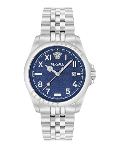 Versace Anteo Collection Luxury Mens Watch Timepieces with a Silver Bracelet Featuring a Stainless Steel Case and a Blue Dial
