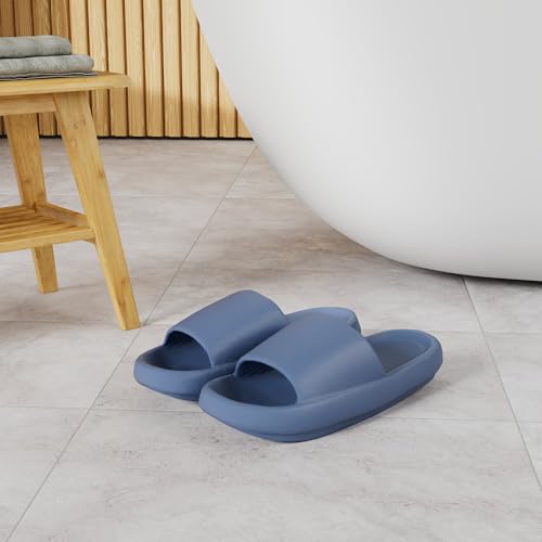 Image of welltree Slides for Women Men Pillow Slippers Non-Slip Bathroom Shower Sandals Soft Thick Sole Indoor and Outdoor Slides