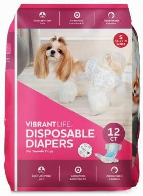 (2 Pack) Vibrant~Life Disposable Dog Diapers for Female Dogs, S, 12 Count
