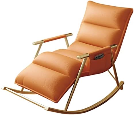 Tufted Upholstered Rocking Chair, Modern Rocking, Lazy Leisure Rocking Chair, Comfy Wingback Glider Rocker with Safe Metal Base, for Living Room Bedroom Balcony ( Color : Orange , Size : 115*55*130cm