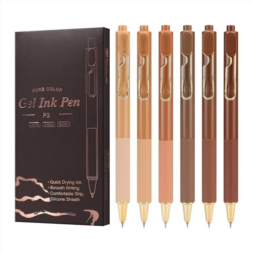 Niodel Gel Pens,6 Pcs Quick Drying Black Ink Medium Point 0.7mm Pens,Smooth Writing Pens with Silicone Sheath,Silent Click Pen Set for Journaling Note Taking