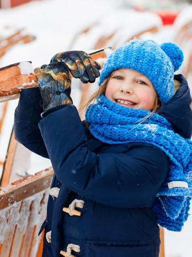 Image of SATINIOR 2 Pairs Kids Waterproof Winter Snow Gloves Ski Gloves for Boy Girl Outdoor Warm Thickening Snowboard