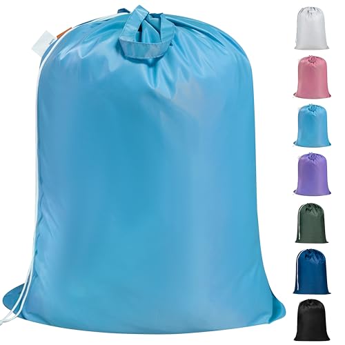 Polecasa Heavy Duty Large Laundry Bag with 130gsm Tear Resistant Fabric and Handles, Easy to Carry Durable Dirty Clothes Drawstring Bag, Perfect for College Dorm,Travel, 28”x36”,Gulf Blue