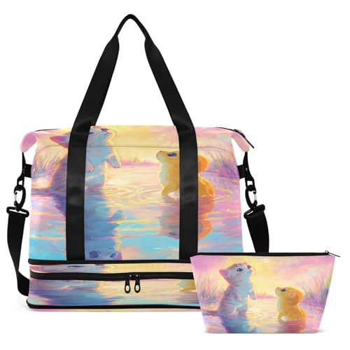 Pink Cats Duffel Bag for Women Men Gym Bag with Shoe Compartment Wet Pocket Carry On Weekender Overnight Bags for Travel Hospital Gym