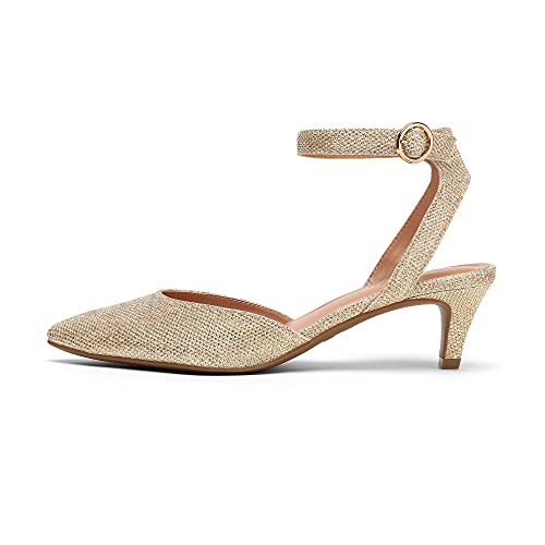 Image of DREAM PAIRS Kitten Heels for Women Low Heel Dress Shoes Wedding Dress Closed Toe Pump Shoes Luna