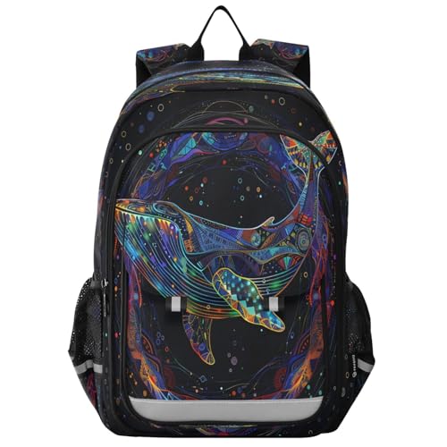Sac à dos ordinateur pour enfants à motif baleine avec poches et confort