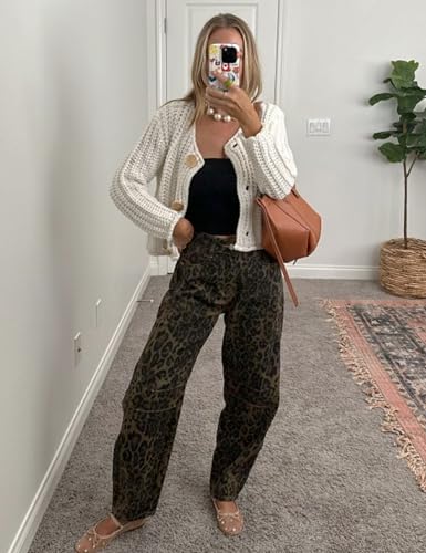 Womens Fall Chunky Knit Cardigan Gold Button Down Long Sleeve Crop Crochet Sweater4