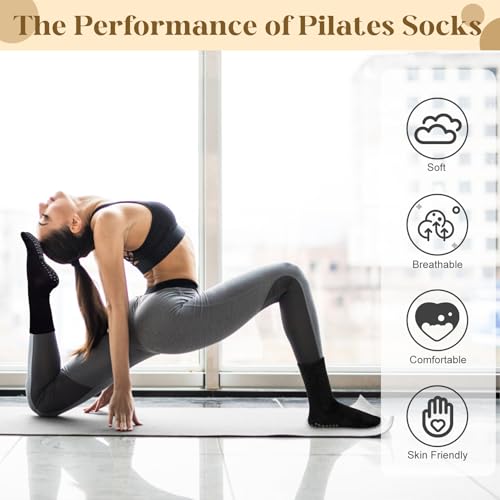 Justay 6 Pairs Pilates Socks with Grips for Women Soft Non Slip Crew Cotton Athletic Workout Barre Hospital Yoga Socks4