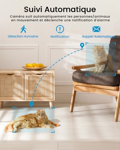 ieGeek 2 Pièces 2K Caméra Surveillance WiFi Intérieur 360° - Camera IP avec Double WiFi (2.4G/5GHz), Détection AI/PIR, Suivi Automatique, Compatible Alexa pour Chien/Bébé/Maison, SC1 – Image 6