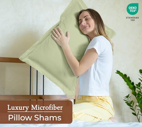 Image of Royale Linens Pillow Shams 2 Pack Queen Size 20x30 Inch- Brushed 1800 Microfiber - Bed Pillow Shams, Wrinkle Resistant Super Soft and Cozy- Back Overlap Closure - Oxford Pillowcase (Queen, Sage Green)