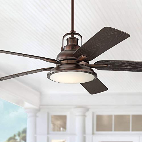 60" Wind and Sea Industrial Outdoor Ceiling Fan with Light LED Dimmable Remote