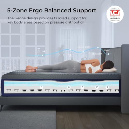 Image of Sweetnight CoolNest 12 Inch Queen Size Mattress, Memory Foam Cooling Mattress for Cool Night Sleep, 5-Zone Ergo Support for Pressure Relief, Medium Firm, CertiPUR-US Certified