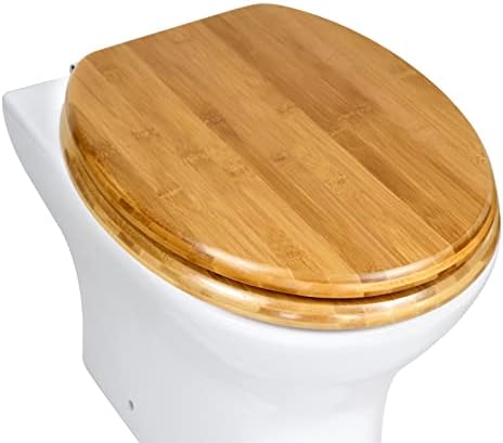Fanmitrk Natural Solid Wood Toilet Seat-Wooden Toilet Seat Bamboo,Toilet Seat Soft Close with Metal Hinges,Easy to Install Also Easy to Clean(bamboo02)