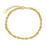 18k Yellow Gold Bracelet for Women, 3mm Width Real Gold Italian Diamond-Cut Link Chain Bracelets Jewelry Anniversary Birthday Gift for Mom, Wife