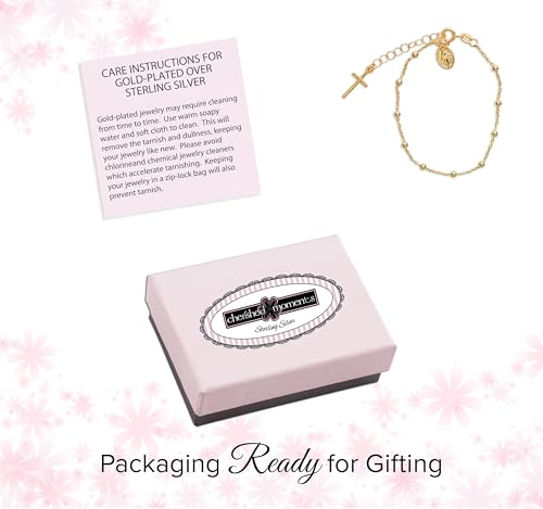 Image of Cherished Moments 14K Gold-Plated Rosary Bracelet First Communion or Confirmation Gift for Girls with Miraculous Medal and Cross Charm