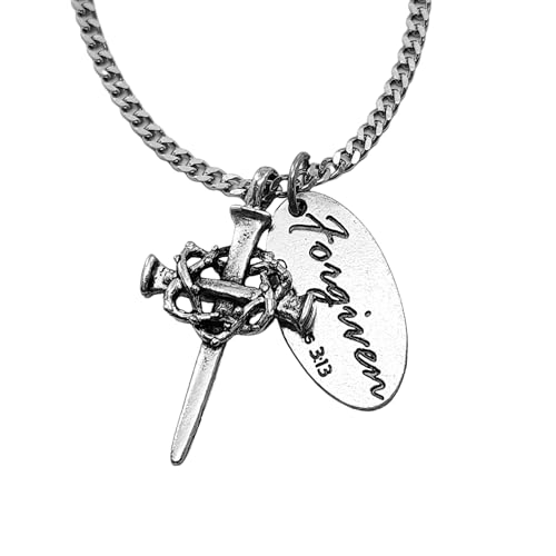 Nail Cross Crown of Thorns with Forgiven Tag Necklace On Chain