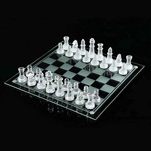 Jeu d'échecs en verre givré/poli avec fond rembourré, jeu d'échecs en verre givré/poli pour jeunes adultes (blanc, taille M (26 x 26 cm)