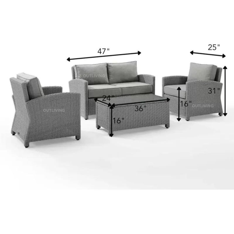 Image of OUTLIVING Garden Sofa Set Outdoor Sofa with Cushions and Center Table | Patio Furniture Set | Garden Backyard Sofa Conversation Sets for Living Room Home Office Balcony (4 Seater-Light Grey)