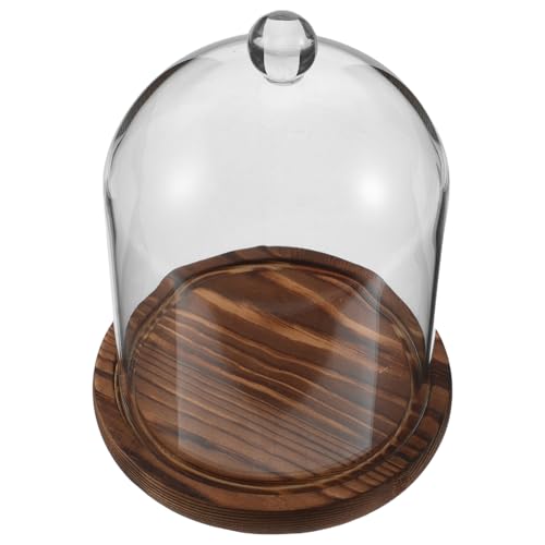 TOPPERFUN Cúpula de Cristal Transparente para Exhibición Floral con Base de Madera Rústica 12x16 Cm, Vitrina de Vidrio Antipolvo para Flores Preservadas, Decoración Romántica para Hogar