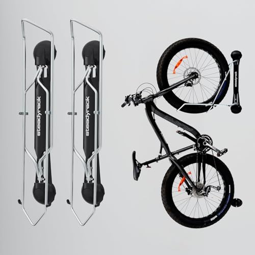 Image of Steadyrack Fat Tire Bike Rack - Vertical Wall Mount Storage for Fat Bikes with 2.8 inch-4.5 inch Wide Tires - Space-Saving Pivot Design for Garage or Home