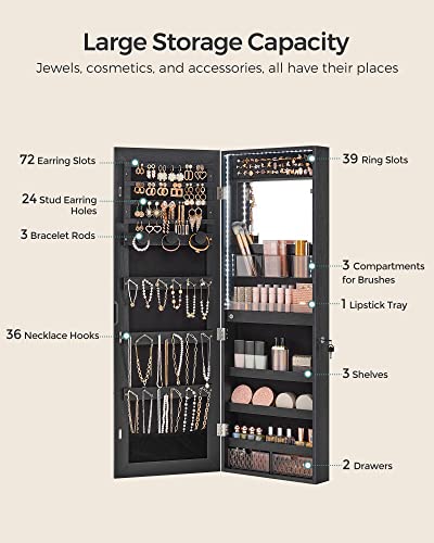 Image of SONGMICS Mirror Jewelry Cabinet Armoire, Wall or Door Mounted, Lockable