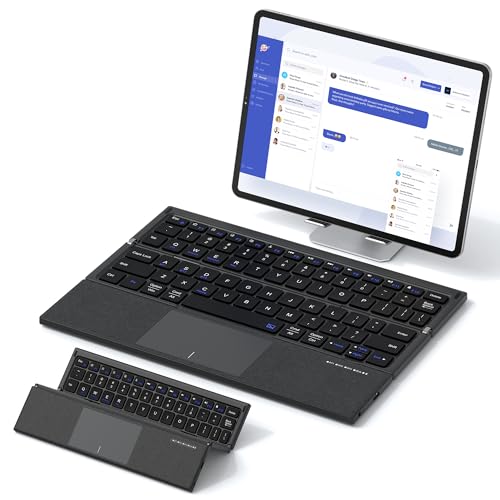 Image of Foldable Bluetooth Keyboard with Touchpad - Sync up to 3 Devices Full Size Folding Portable Keyboard with Trackpad for Travel and Business, Use for iPad iPhone Android Smartphone Mac Tablet Laptop PC