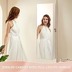Mirror Jewelry Cabinet,Lockable Wall or Door Mounted Jewelry Armoire Organizer With Built-up Mirror,LED Lights, Drawers,Cosmetic Trays,Shelves, 14.4"x3.15"x 43.1"（White） - Image 2