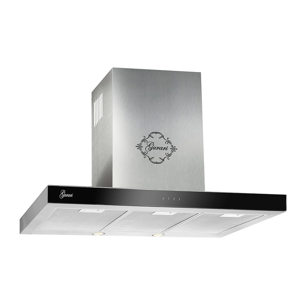 GURARI GCH 462 IS 9 Prime - Campana de pared con tubo de escape, acero inoxidable campana de cocina 90 cm/vidrio negro Panell/succión 1000m³/h / 3 pisos/aire evacuado/aire reciclado