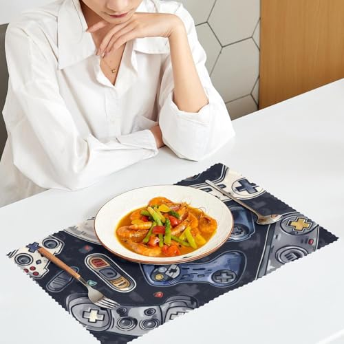 Set de table antidérapant gris et blanc résistant à la chaleur pour salle à manger x6