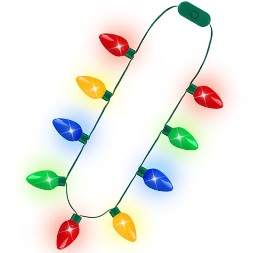 Blowata Christmas Necklace, 1Pcs Light up Christmas Accessories with 9 Bulbs, Colorful 3 Glow Modes...