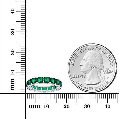 Sterling Silver Rhodium Polished 4Mm Emerald Princess Cubic Zirconia Eternity Band For Women | Aaa Cubic Zirconia Spinel Gemstone Engadgement Wedding Ring | Sizes 5-10 #TOP2