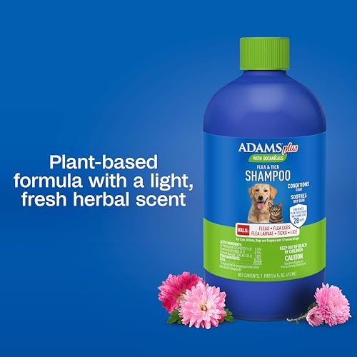 Image of ADAMS Plus Botanicals Flea & Tick Shampoo with Precor for Dogs, Cats, Puppies & Kittens, Flea Shampoo to Treat Infestations, Kills Eggs & Lice, Cleans and Conditions Coat, Plant-Based, 16 Ounces