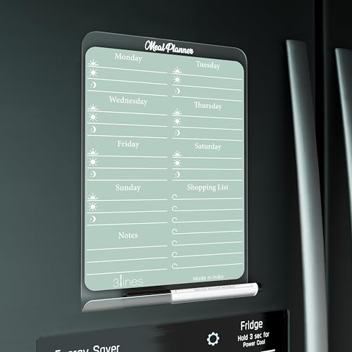 Image of 3 Lines ClearBite Acrylic Magnetic Meal Planner Board | Sleek & Durable | Includes Marker & Duster | 24x16 CM | Perfect for Meal Planning, Shopping Lists, Notes | Ideal for Home, Office | Cardamom