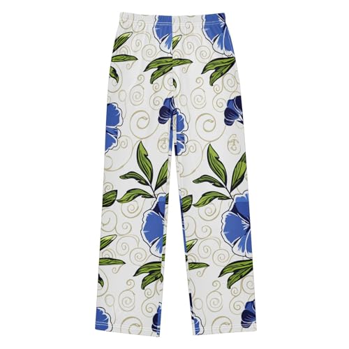J JOYSAY Floral Swirl Foliage White Pajamas Pants Soft Long Pajama Bottoms Lounge Sleep Pants Size S-XL
