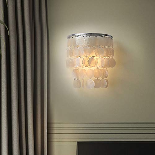 TFCFL Nature White Shell Wall Lamp Sconce Satin Nickel Seashell Decor Light, Round Chandelier with Round Seashells Natural White DIY Pendant Light for Living Room Bedroom, 60 W - Image 2