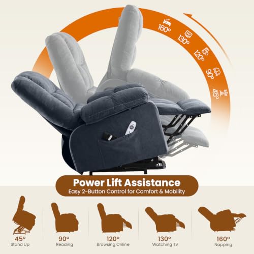 Image of BOSMILLER Electric Power Lift Recliner Chair Sofa with Massage and Heat for Elderly,Lift Chair with Front Pocket & Side Pockets for Living Room