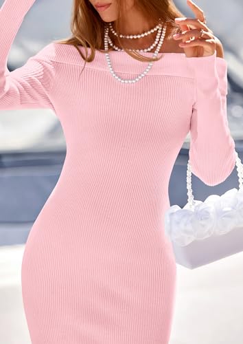 Image of PRETTYGARDEN Womens Fall Sweater Dress 2026 Long Sleeve Off Shoulder Slit Maxi Bodycon Cocktail Party Dresses Spring Fashion