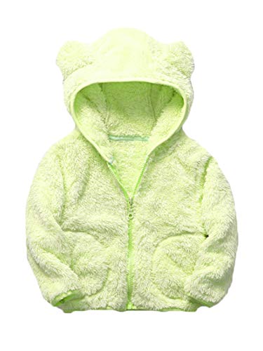 iChunhua Infant Baby Boys Girls Fleece Ears Hat with Lined Hooded Zipper Up Jacket Coat Tops (Light Green 2T)