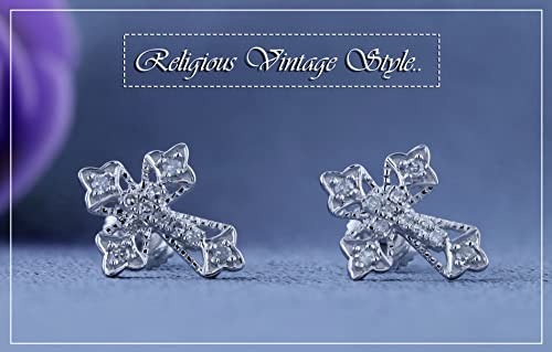 Dazzlingrock Collection Round White Diamond Vintage Cross Stud Earrings for Women (0.13 ctw, Color I-J, Clarity I2-I3) in 925 Sterling Silver in Screw Back4