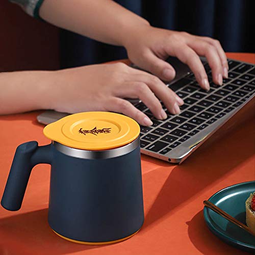 Taza de café de té de gran capacidad con doble pared de acero inoxidable portátil con mango (azul) - Imagen 8