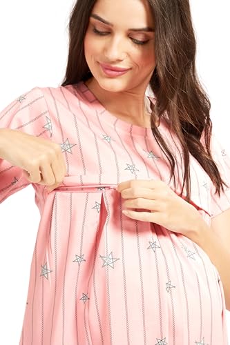 Image of AV2 Women's Cotton Printed Maternity & Feeding Night Suit Set of Top & Relaxed Capri Nursing Night Dress -2124