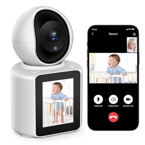 2K Two-Way Video/Audio Indoor Camera, Child/Elder/Dog/Pet Camera with Phone App& 360 Degrees Pan Tilt, Night Vision, One-Button Call, Motion Detection, Human/Sound/Crying Detection (Dome Cam