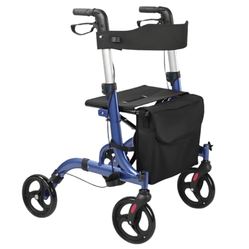 Andador plegable con asiento ajustable, sistema de frenos y bolsa de almacenamiento para movilidad y apoyo de ancianos