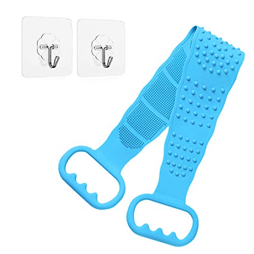 Silicone Body scrubber, Multifunctional Dual Sided Back Scrubber Silicone Dead Skin Removal, Exfoliating Bath Brush Soft, Back Scrubber for shower,Long Strap Back Scrubber Body Cleaning Shower(Blue)