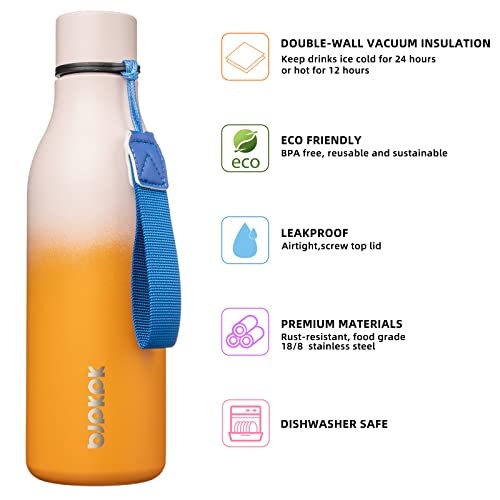 Image of BJPKPK Insulated Water Bottles, 18 oz Stainless Steel Metal Water Bottle with Strap, BPA Free Leak Proof Jugs, Mugs, Flasks, Reusable Thermal Flasks for Sports & Travel, Coral