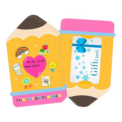WALENGIF Teacher Appreciation Gift Card Holder with Envelope - 4Pack Teacher Gift Card Holder Pencil Money and Gift Card Sleeves for End of Year Preschool Kindergarten High School Graduation Gifts