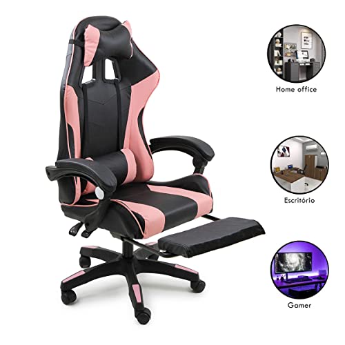 Kit 2 Cadeiras Gamer Stillus Ergonômica com Apoio Para os Pés - Preto e Rosa